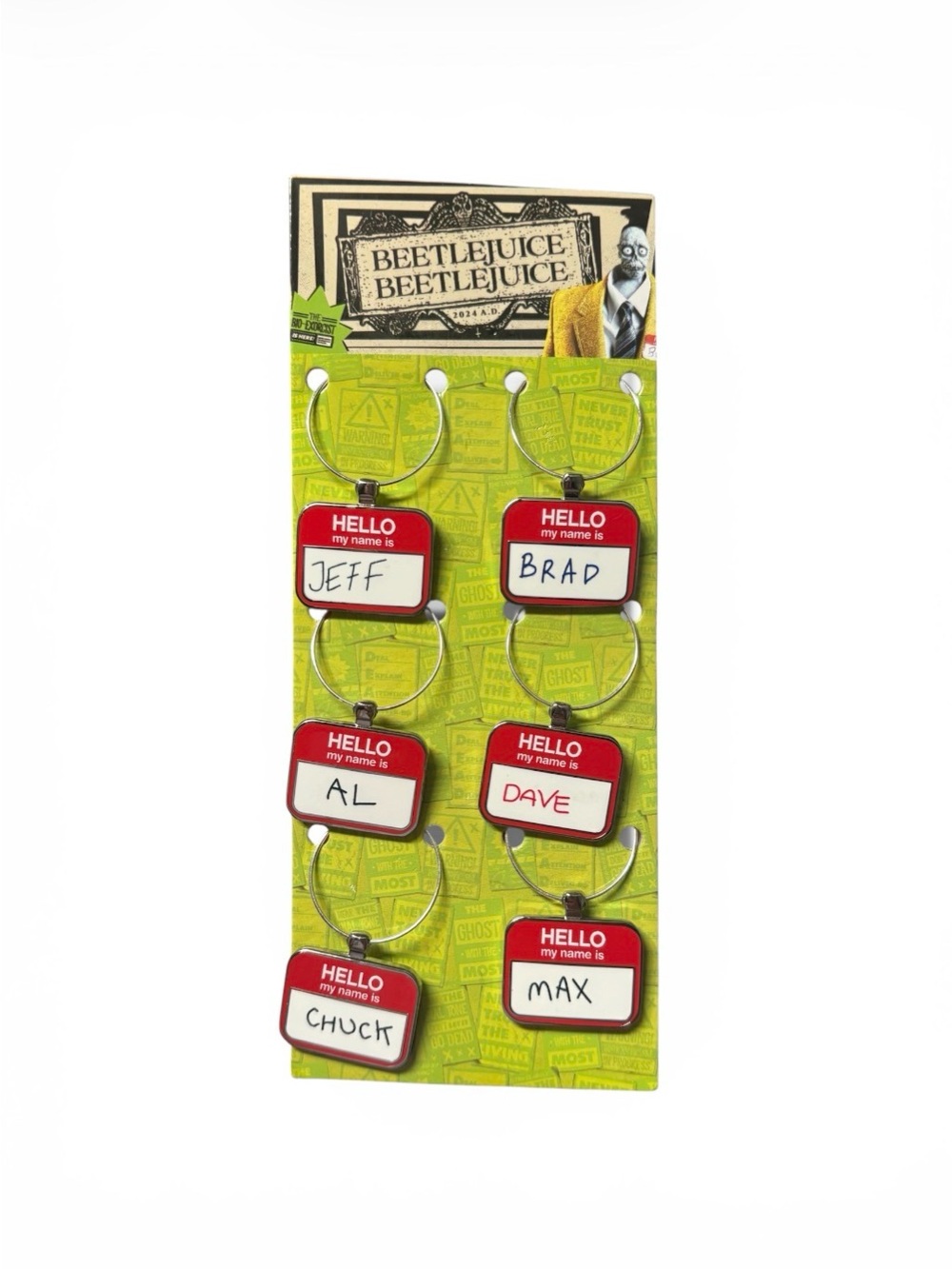 Rare Beetlejuice Hello My Name Is Keychain Set - Red & White Name Tags
